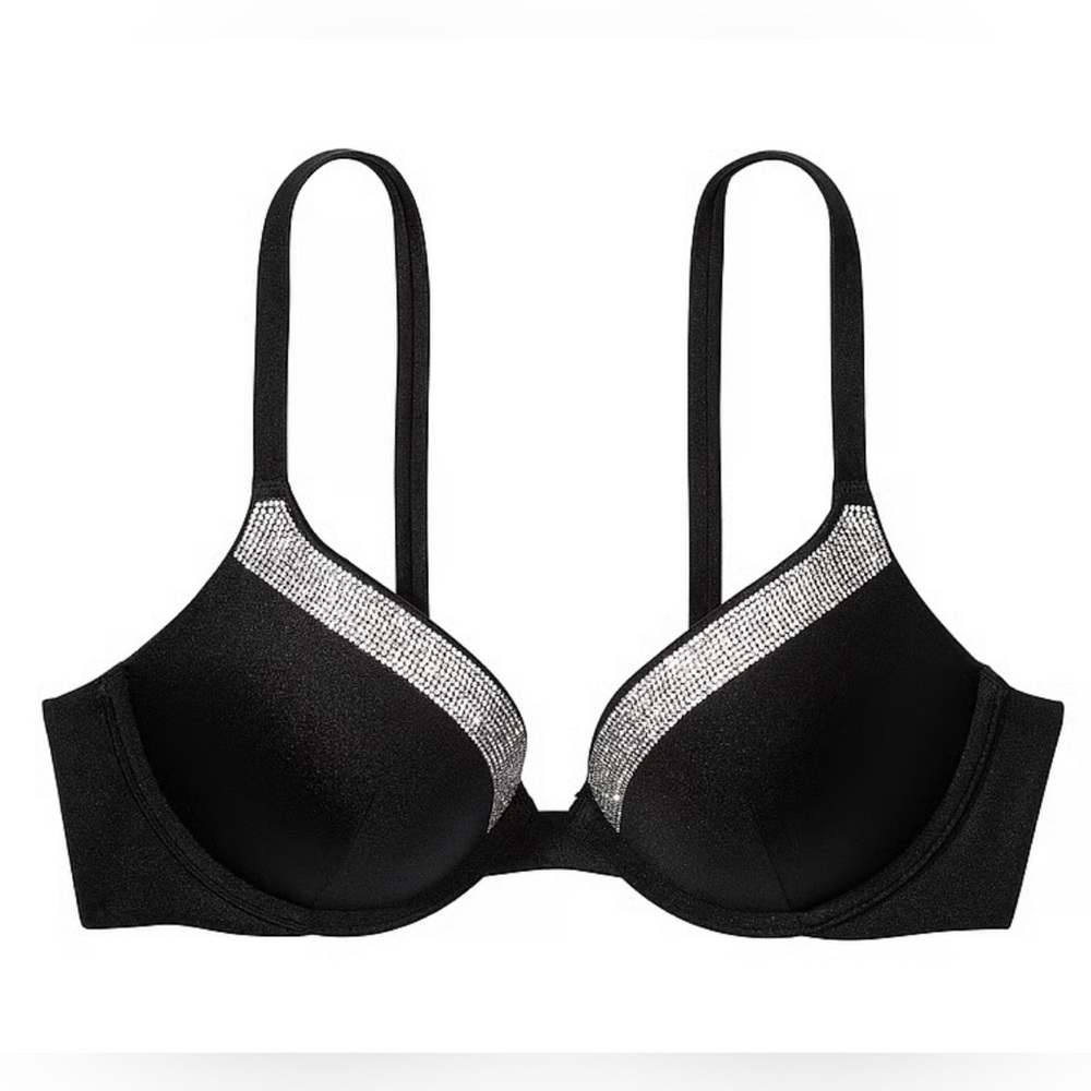 Victoria's Secret Swim Very Sexy Shine Trim Push-Up Bikini Top, Black, 32D, BNWT